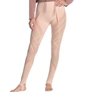 Alo Blush Pink  High-Waisted Ribbon Wrap Leggings w Stirrups and Mesh